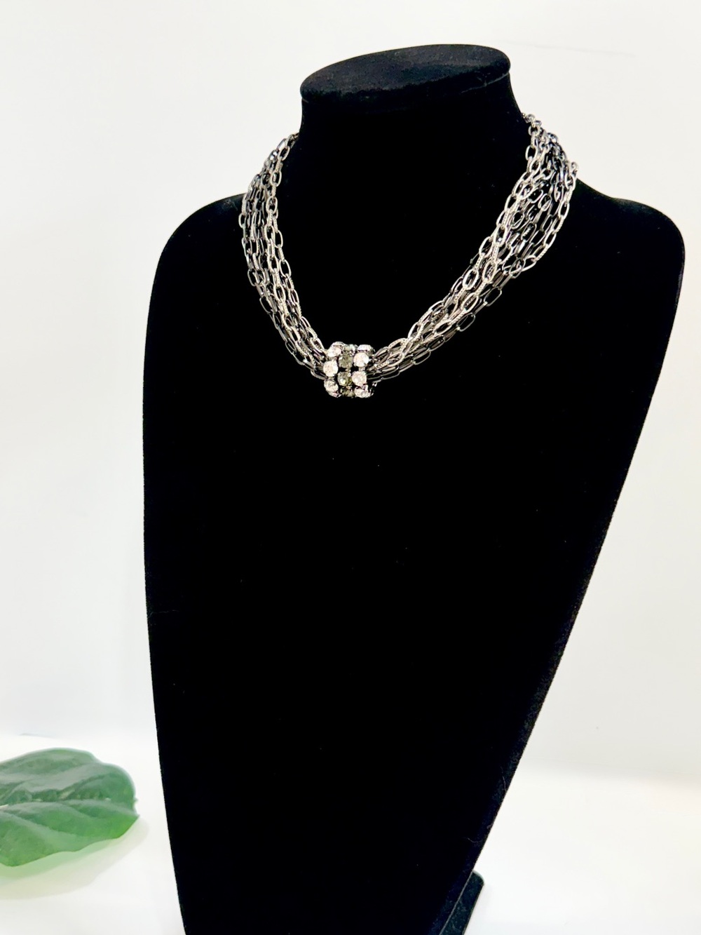 Leslie Danzis Gunmetal Multi Strand Crystal Statement Choker NWT
